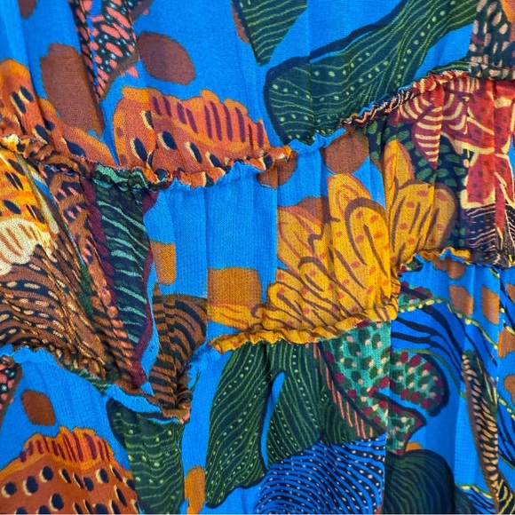 Anthropologie Farm Rio Puff Sleeve Multi Color Blue Floral Maxi Dress, XL NWT - Picture 12 of 16